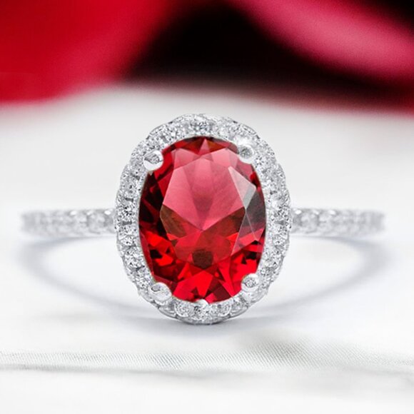 Oval Red Ruby Gemstone Ring, 925 Sterling Silver Charmed Aroma - Picture 1 of 7